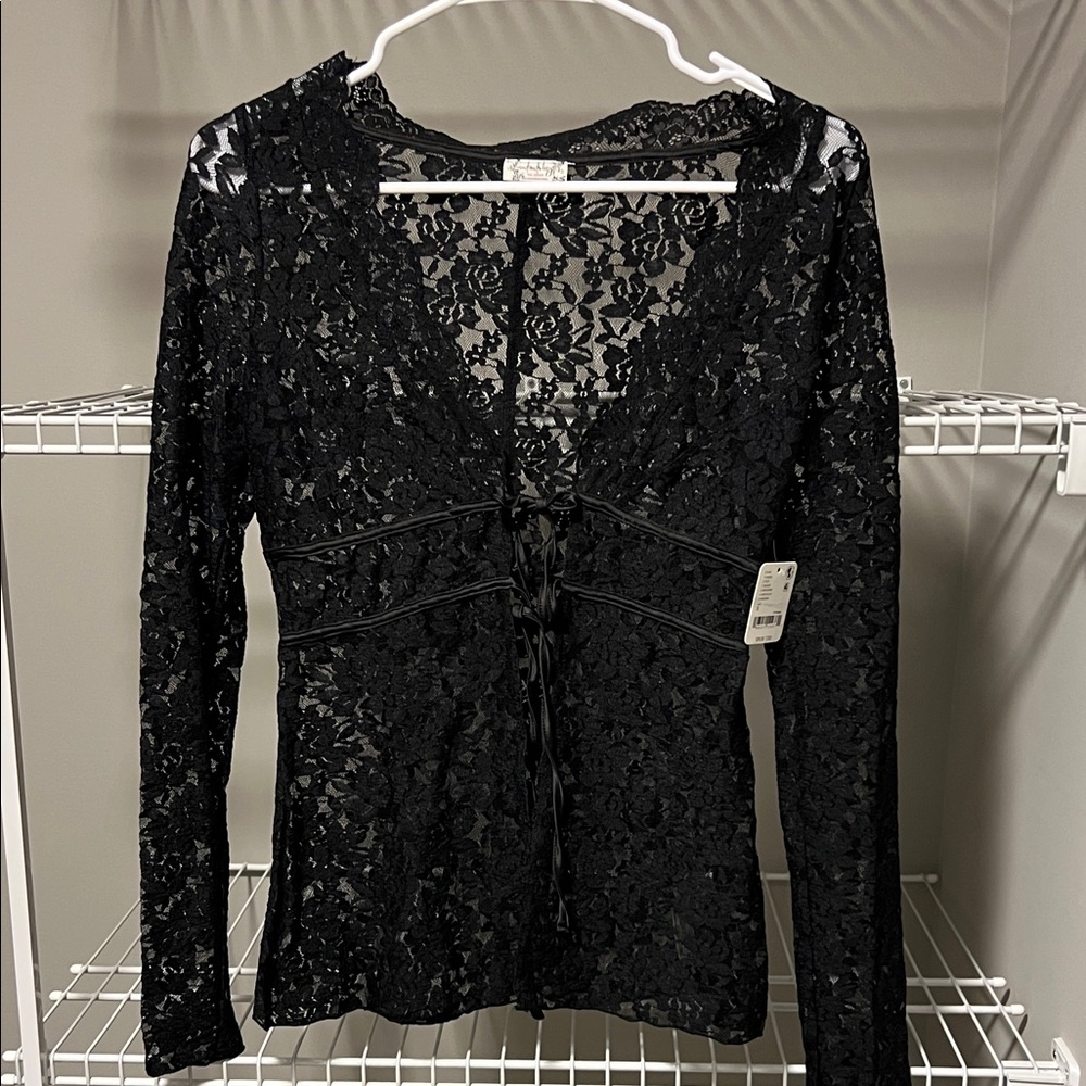 Free People Black Lace Top